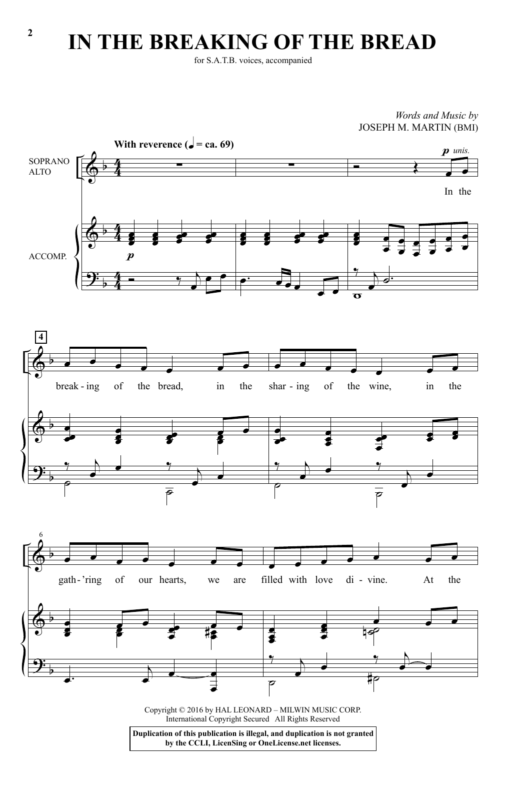 Joseph M. Martin "In The Breaking Of The Bread" Sheet Music Notes