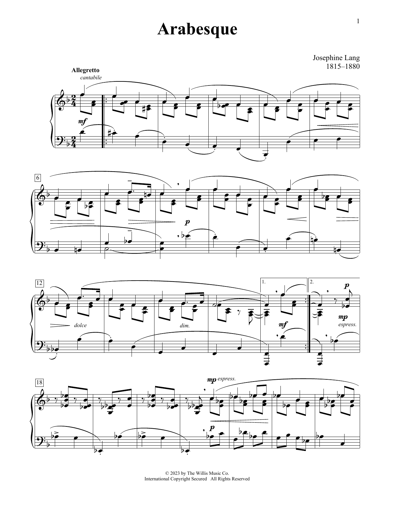 Download Josephine Lang Arabesque Sheet Music and learn how to play Educational Piano PDF digital score in minutes
