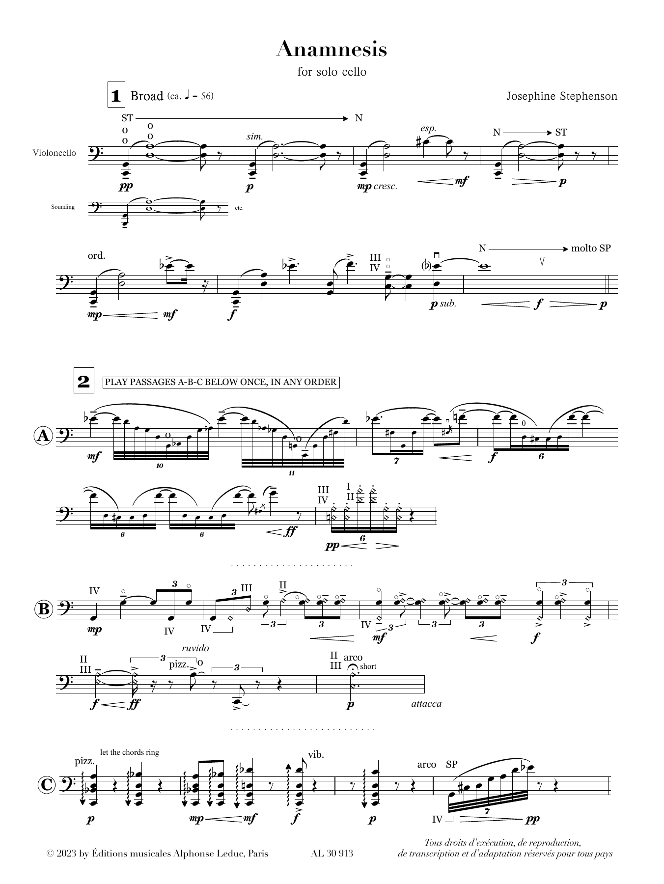 Download Josephine Stephenson Anamnesis Sheet Music and learn how to play Cello Solo PDF digital score in minutes