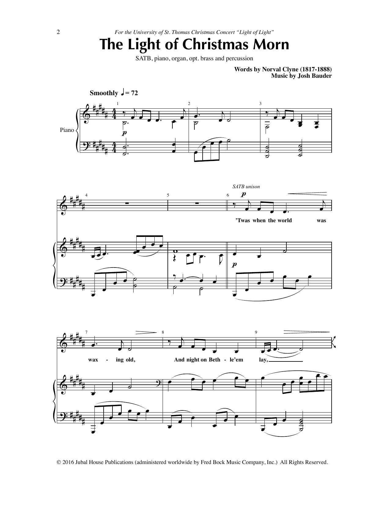 Download Josh Bauder The Light of Christmas Morn Sheet Music and learn how to play SATB Choir PDF digital score in minutes