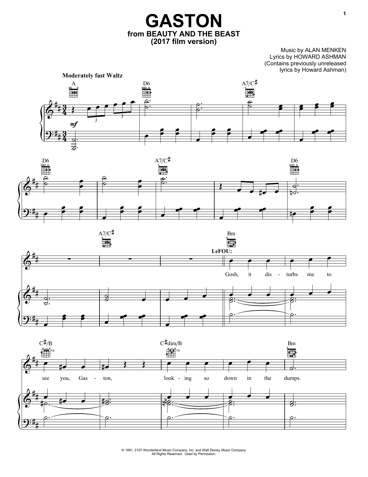 Download Josh Gad & Luke Evans Gaston (from Beauty And The Beast) Sheet Music and learn how to play Piano, Vocal & Guitar (Right-Hand Melody) PDF digital score in minutes
