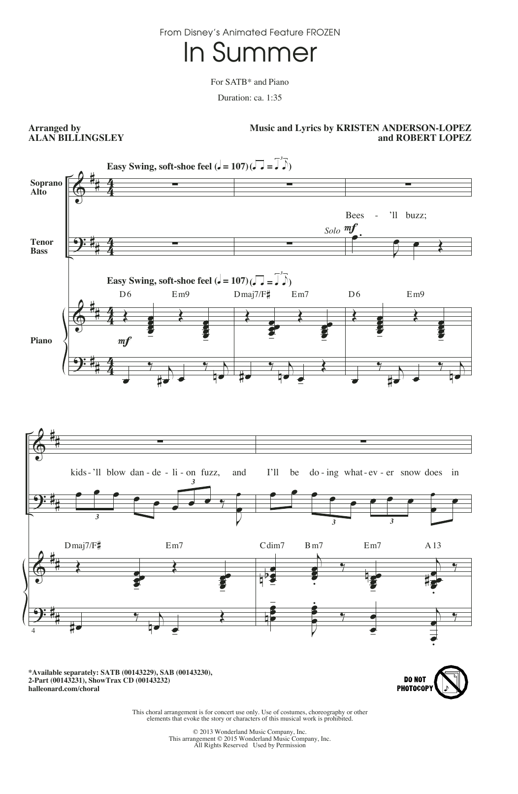 Download Alan Billingsley In Summer Sheet Music and learn how to play SATB PDF digital score in minutes