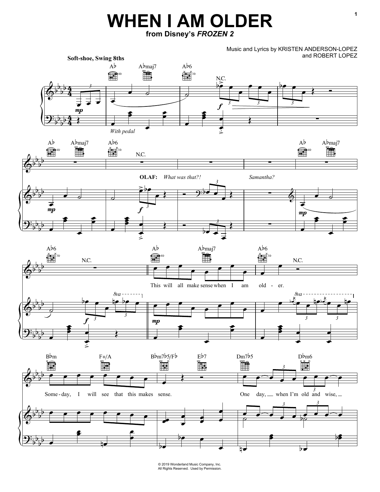 Download Josh Gad When I Am Older (from Disney's Frozen 2) Sheet Music and learn how to play 5-Finger Piano PDF digital score in minutes