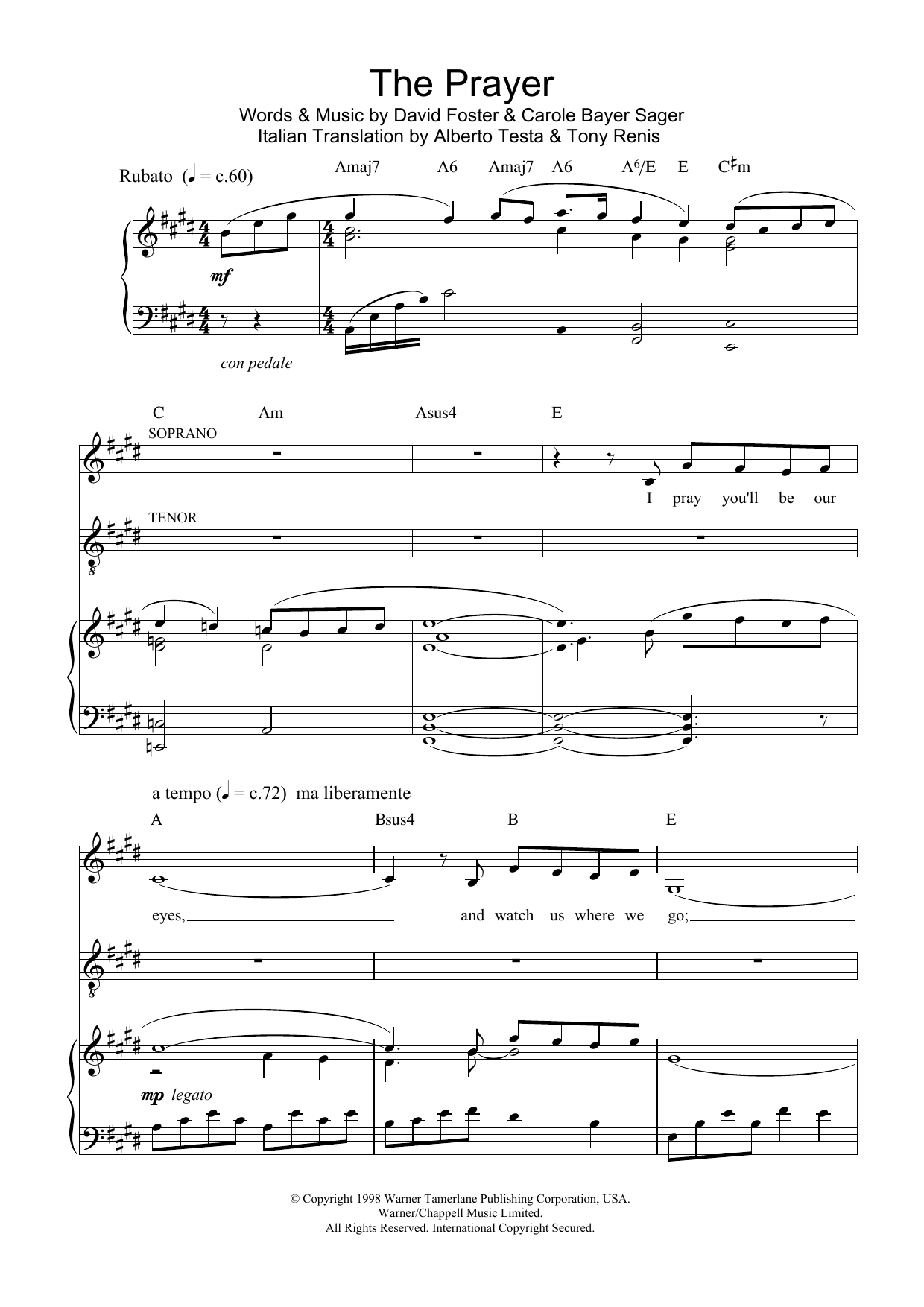 Download Josh Groban & Charlotte Church The Prayer Sheet Music and learn how to play Piano, Vocal & Guitar Chords (Right-Hand Melody) PDF digital score in minutes