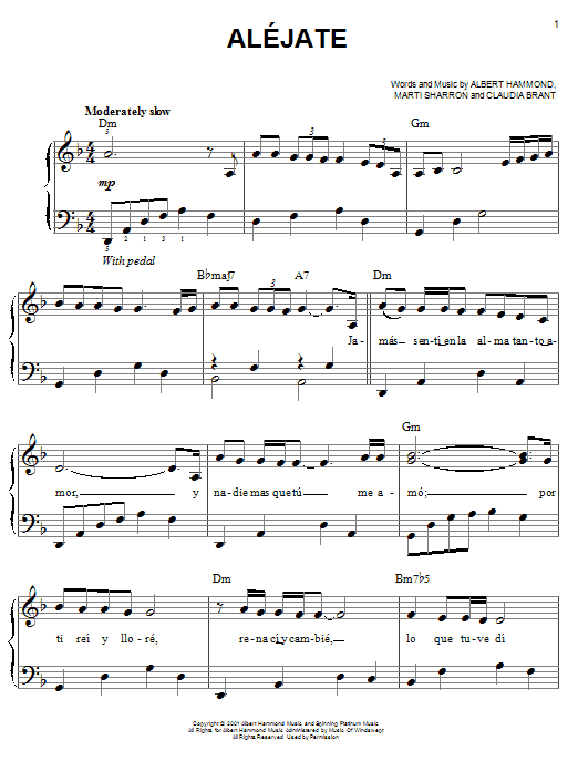 Download Josh Groban Alejate Sheet Music and learn how to play Easy Piano PDF digital score in minutes
