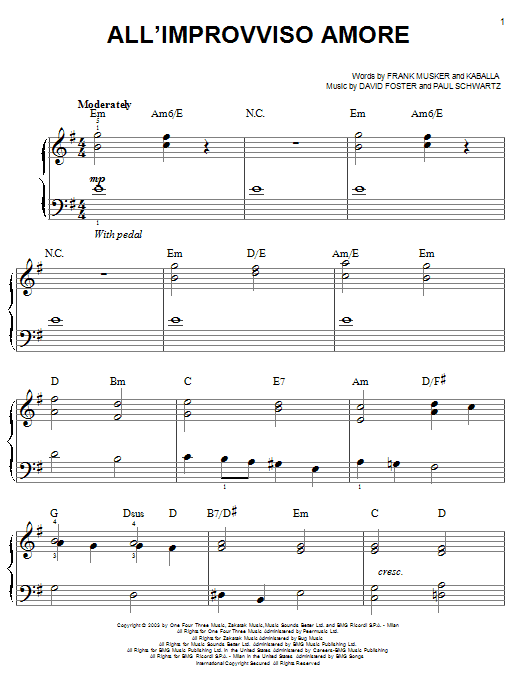 Download Josh Groban All 'Improvviso Amore Sheet Music and learn how to play Piano, Vocal & Guitar (Right-Hand Melody) PDF digital score in minutes