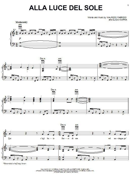 Download Josh Groban Alla Luce Del Sole Sheet Music and learn how to play Piano, Vocal & Guitar (Right-Hand Melody) PDF digital score in minutes