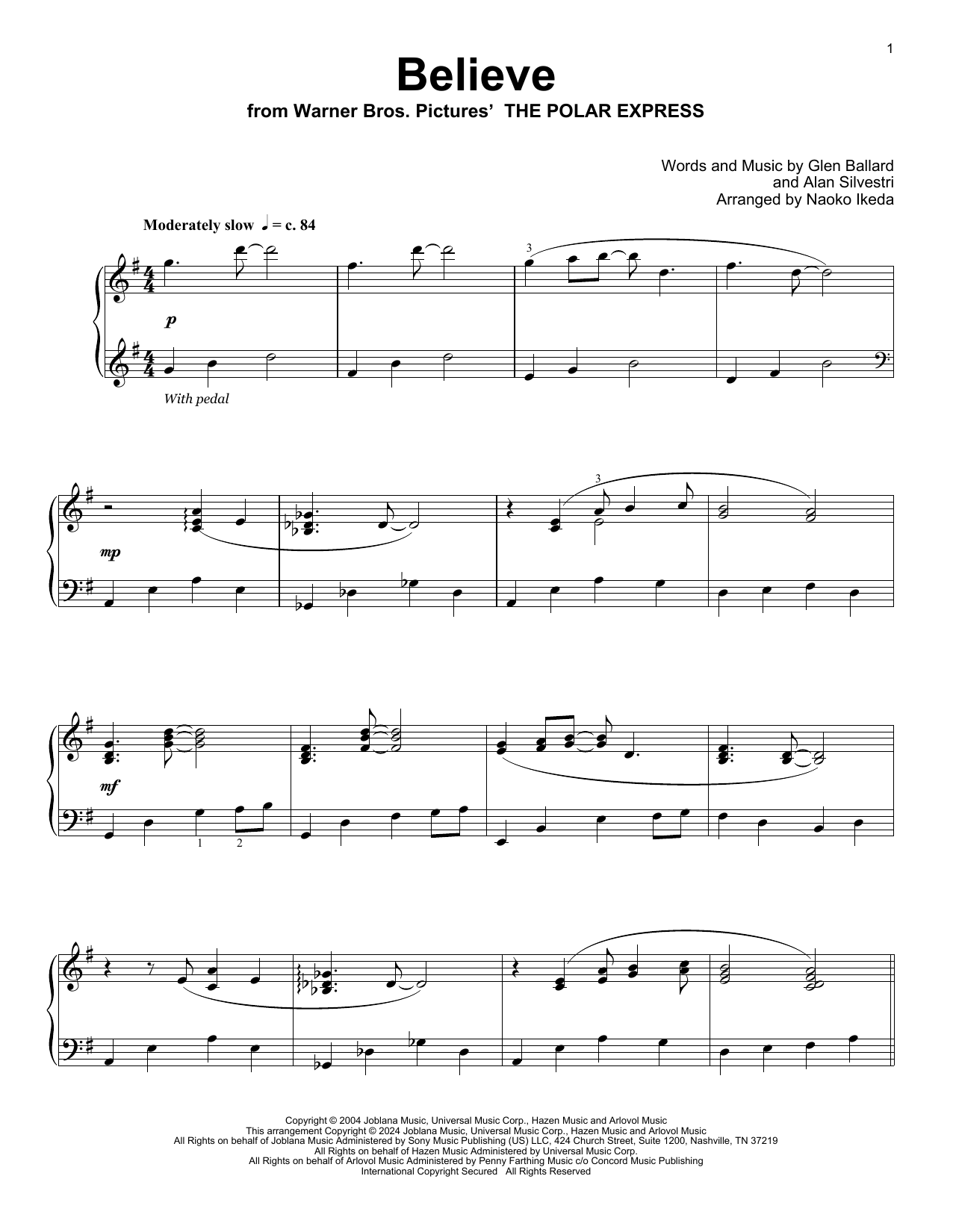 Download Josh Groban Believe (from The Polar Express) (arr. Naoko Ikeda) Sheet Music and learn how to play Educational Piano PDF digital score in minutes