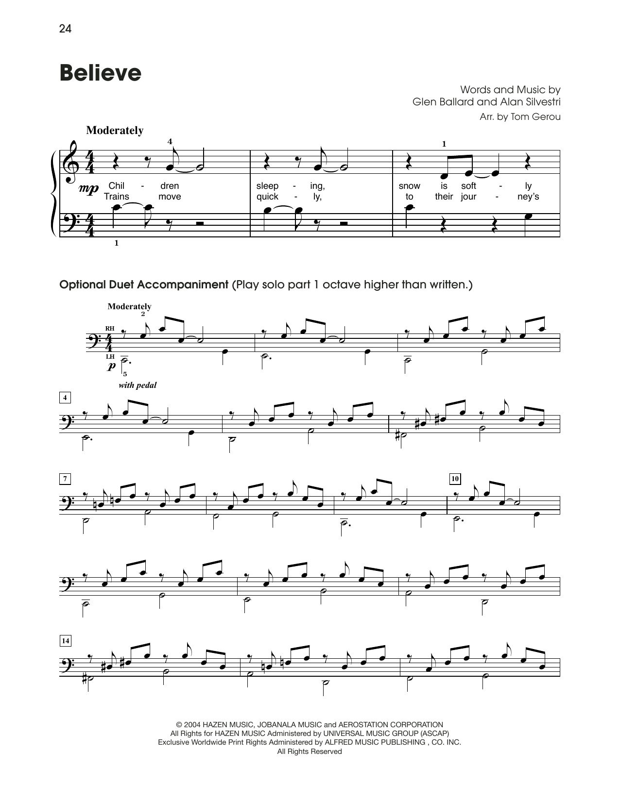 Download Josh Groban Believe (from The Polar Express) (arr. Tom Gerou) Sheet Music and learn how to play 5-Finger Piano PDF digital score in minutes