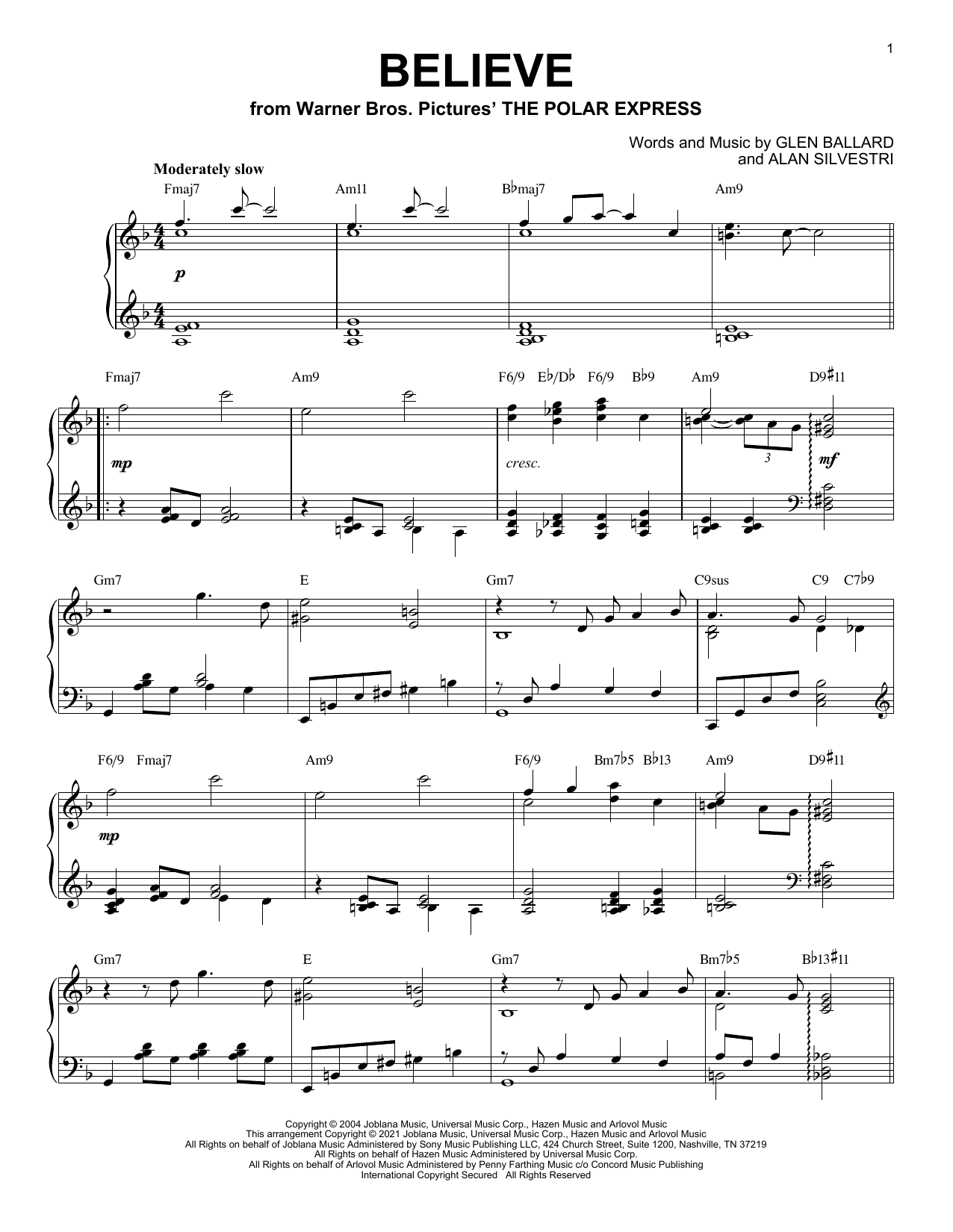 Download Josh Groban Believe [Jazz version] (from The Polar Express) (arr. Brent Edstrom) Sheet Music and learn how to play Piano Solo PDF digital score in minutes
