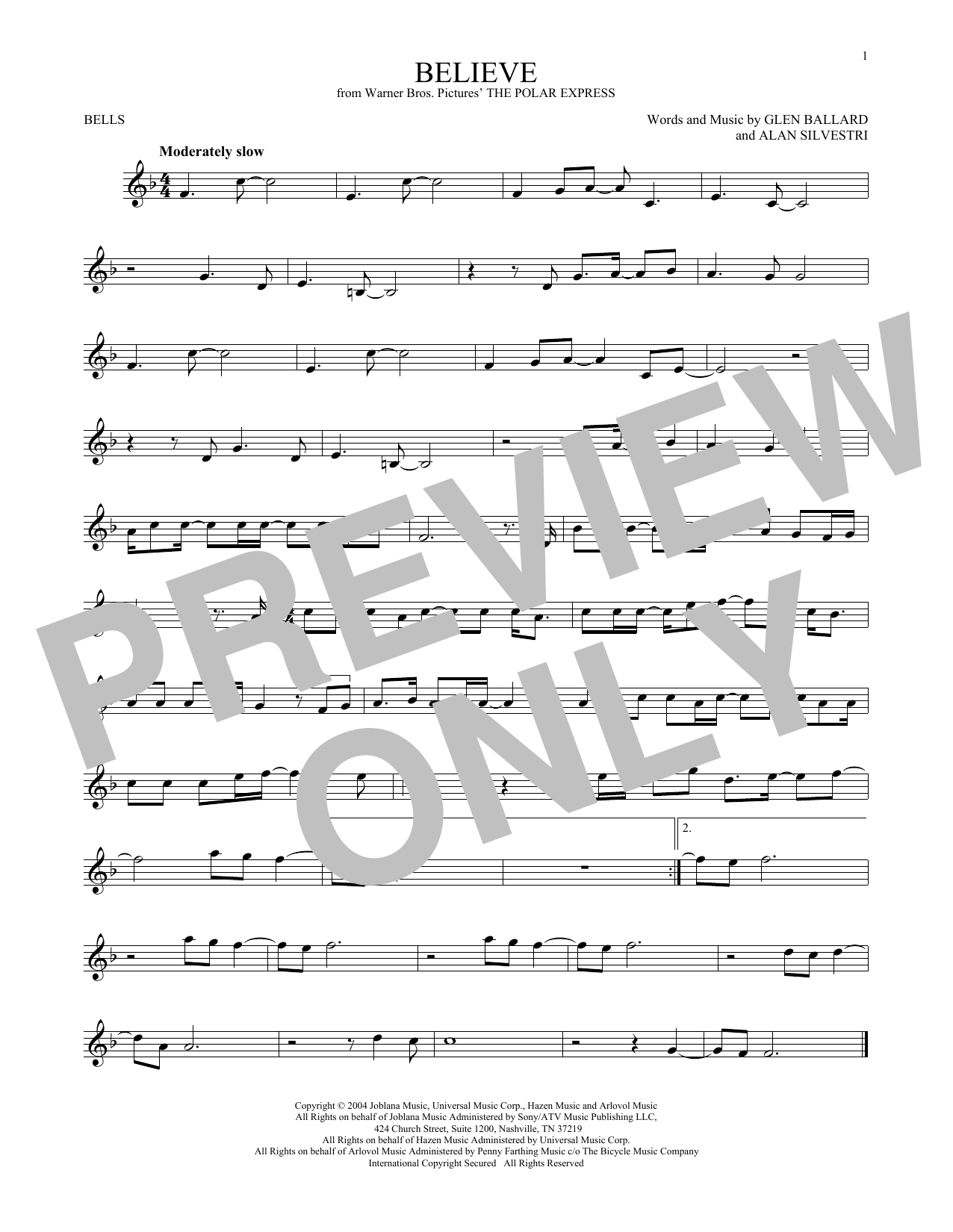 Download Josh Groban Believe Sheet Music and learn how to play Bells Solo PDF digital score in minutes