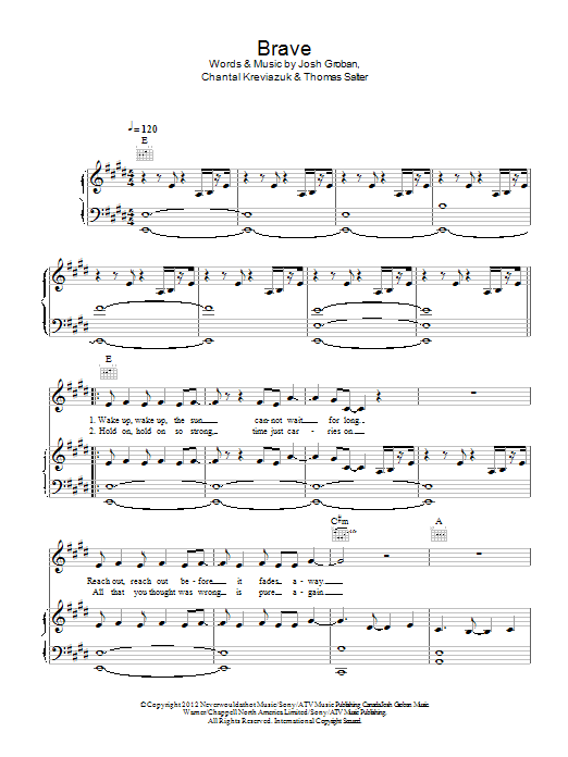 Download Josh Groban Brave Sheet Music and learn how to play Piano, Vocal & Guitar (Right-Hand Melody) PDF digital score in minutes