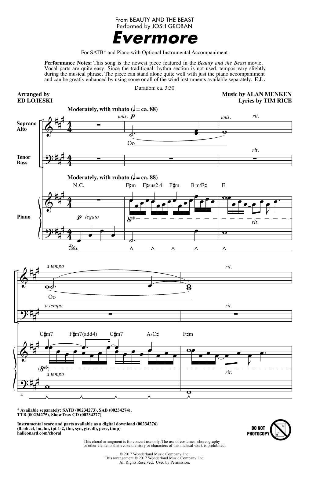 Download Josh Groban Evermore (from 'Beauty And The Beast') (arr. Ed Lojeski) Sheet Music and learn how to play TTBB PDF digital score in minutes