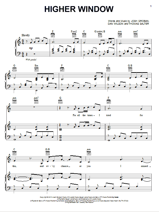 Download Josh Groban Higher Window Sheet Music and learn how to play Easy Piano PDF digital score in minutes
