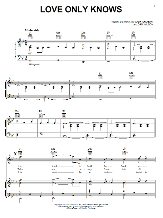 Download Josh Groban Love Only Knows Sheet Music and learn how to play Easy Piano PDF digital score in minutes
