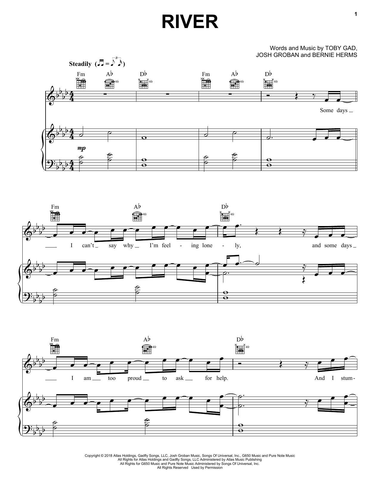 Download Josh Groban River Sheet Music and learn how to play Piano, Vocal & Guitar Chords (Right-Hand Melody) PDF digital score in minutes