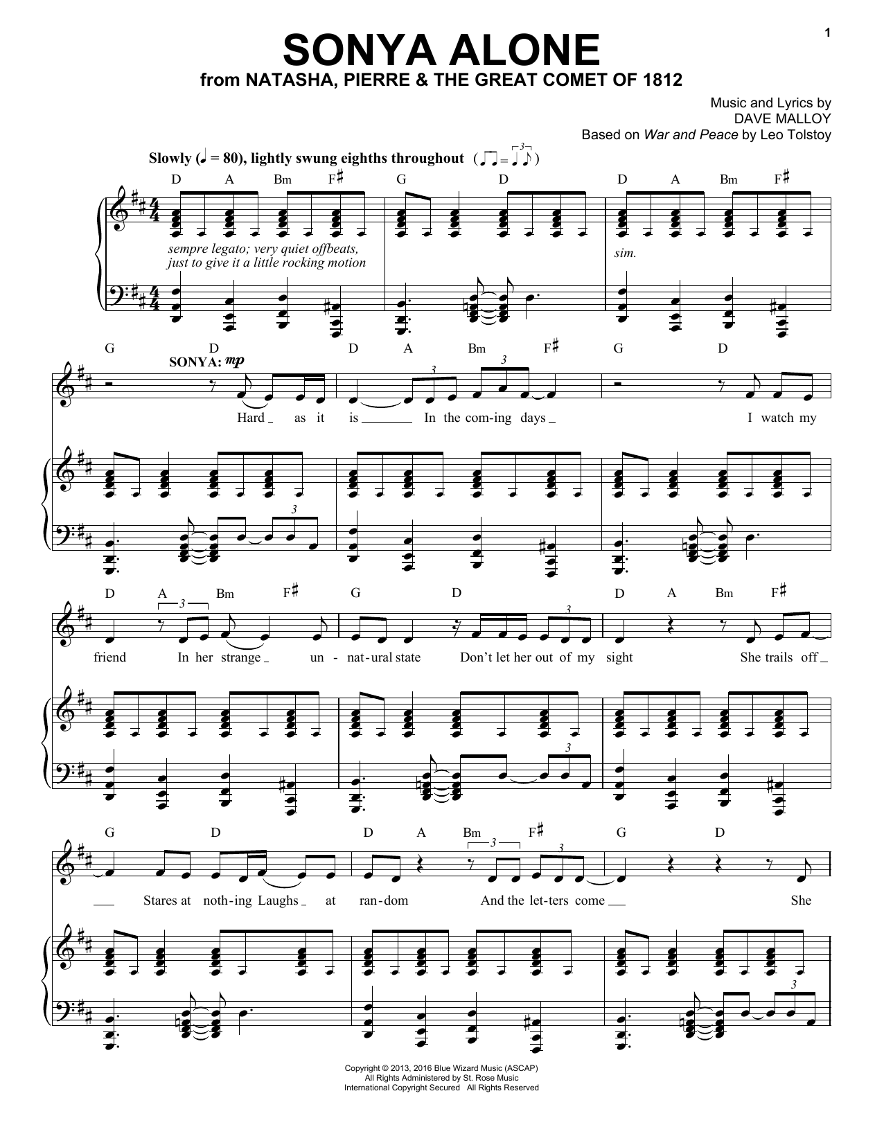 Download Josh Groban Sonya Alone Sheet Music and learn how to play Piano & Vocal PDF digital score in minutes
