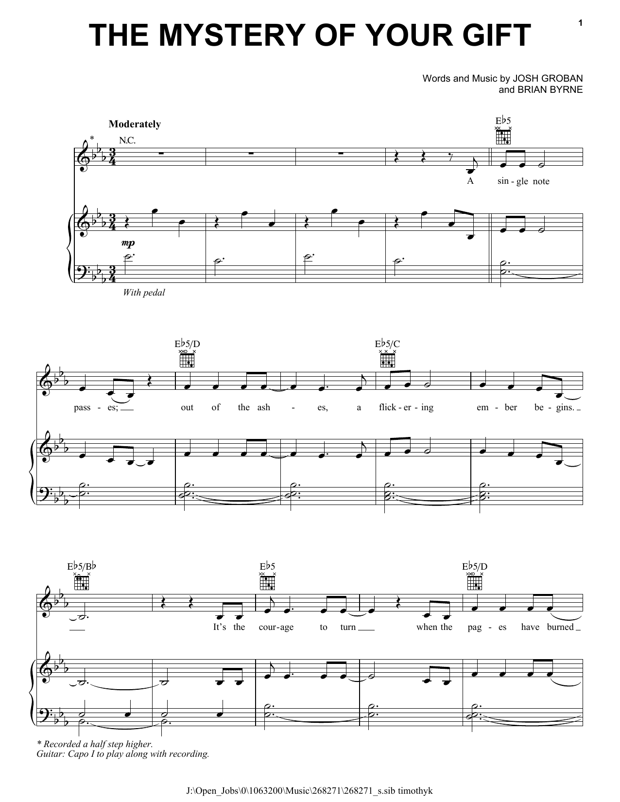 Download Josh Groban The Mystery Of Your Gift Sheet Music and learn how to play Piano, Vocal & Guitar (Right-Hand Melody) PDF digital score in minutes