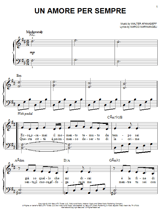 Download Josh Groban Un Amore Per Sempre Sheet Music and learn how to play Piano & Vocal PDF digital score in minutes