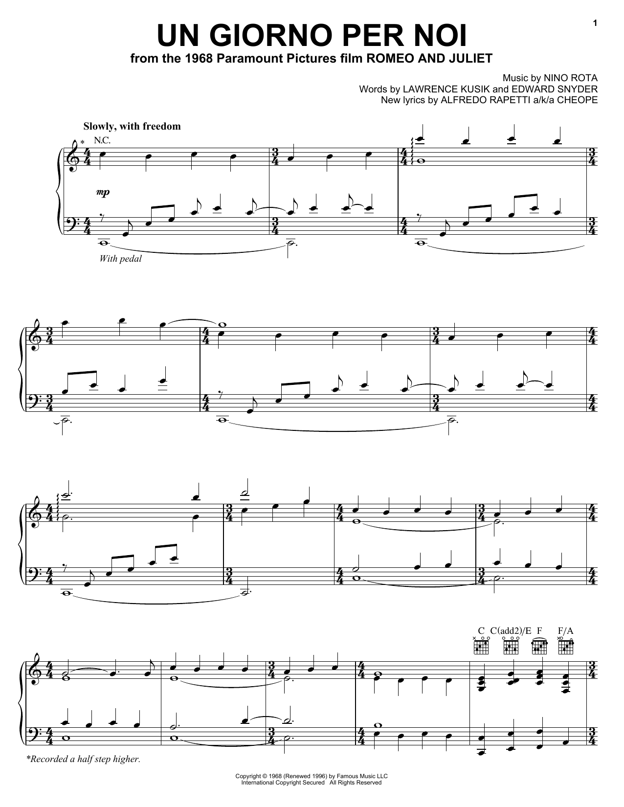 Download Josh Groban Un Giorno Per Noi Sheet Music and learn how to play Easy Piano PDF digital score in minutes