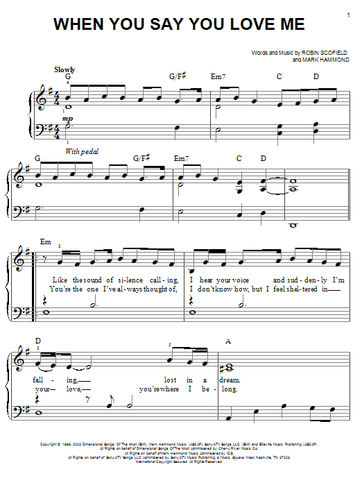 Download Josh Groban When You Say You Love Me Sheet Music and learn how to play Piano, Vocal & Guitar (Right-Hand Melody) PDF digital score in minutes