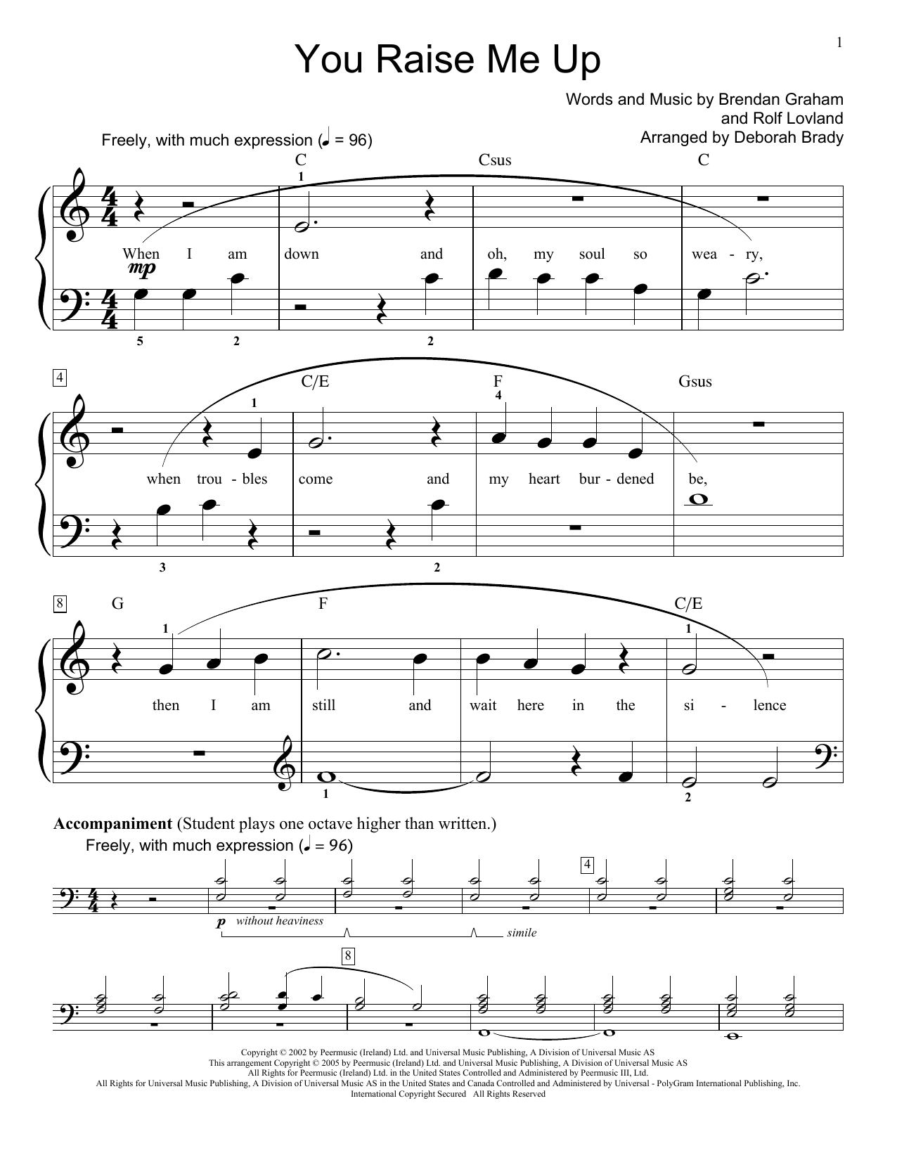 Download Josh Groban You Raise Me Up Sheet Music and learn how to play Easy Piano PDF digital score in minutes