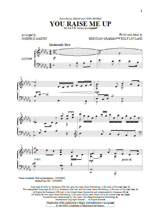 Download Joseph Martin You Raise Me Up Sheet Music and learn how to play SATB PDF digital score in minutes