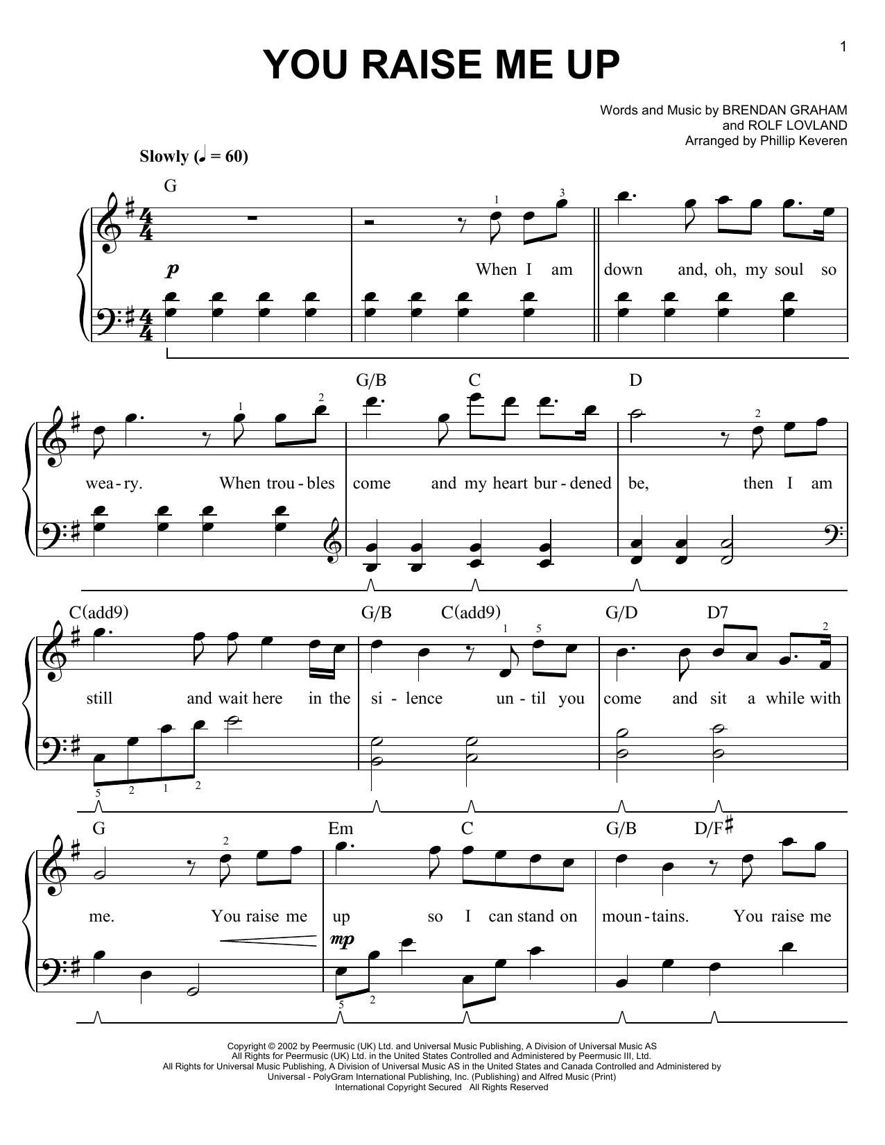 Download Josh Groban You Raise Me Up Sheet Music and learn how to play Easy Piano PDF digital score in minutes