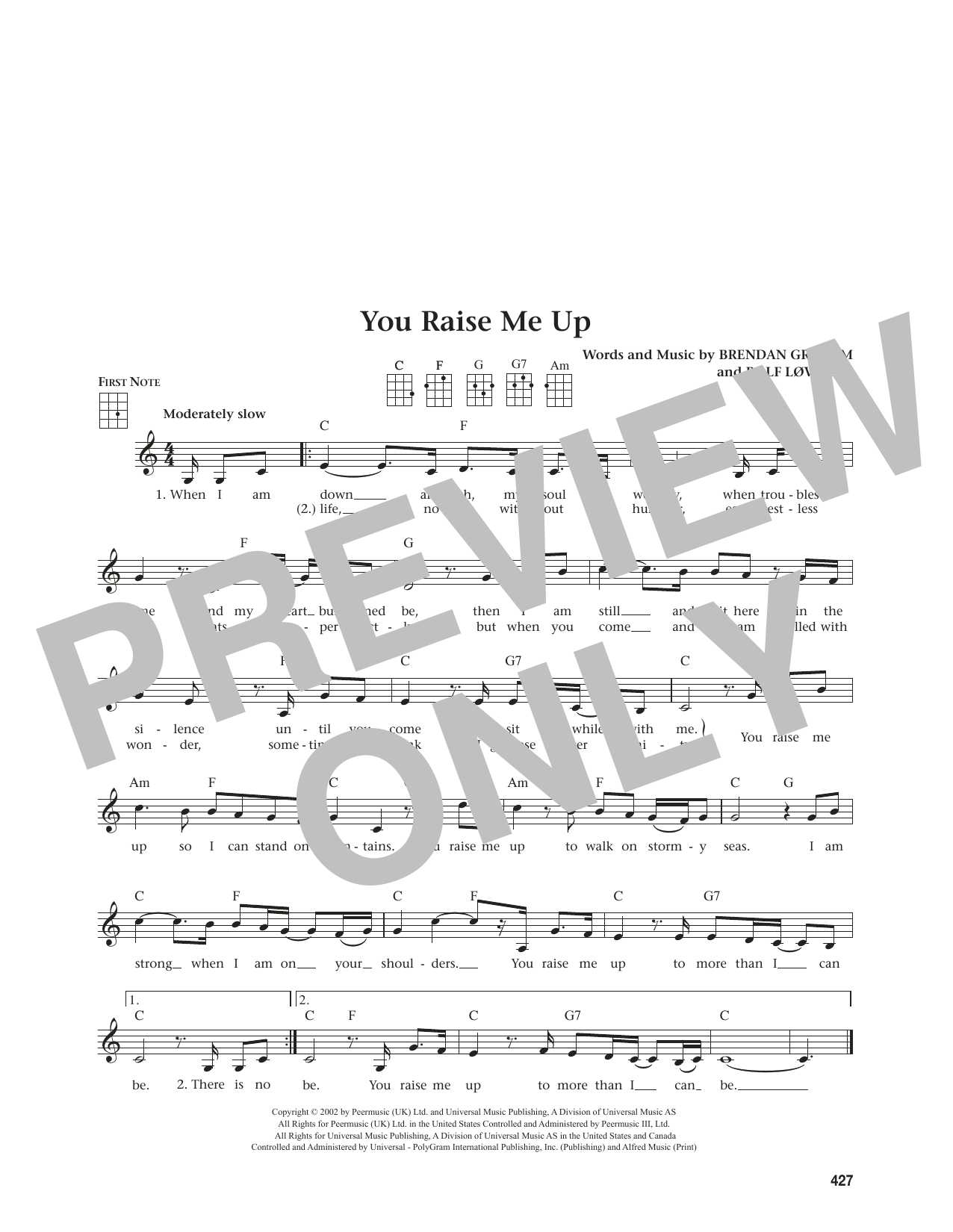 Download Josh Groban You Raise Me Up (from The Daily Ukulele) (arr. Jim Beloff) Sheet Music and learn how to play Ukulele PDF digital score in minutes