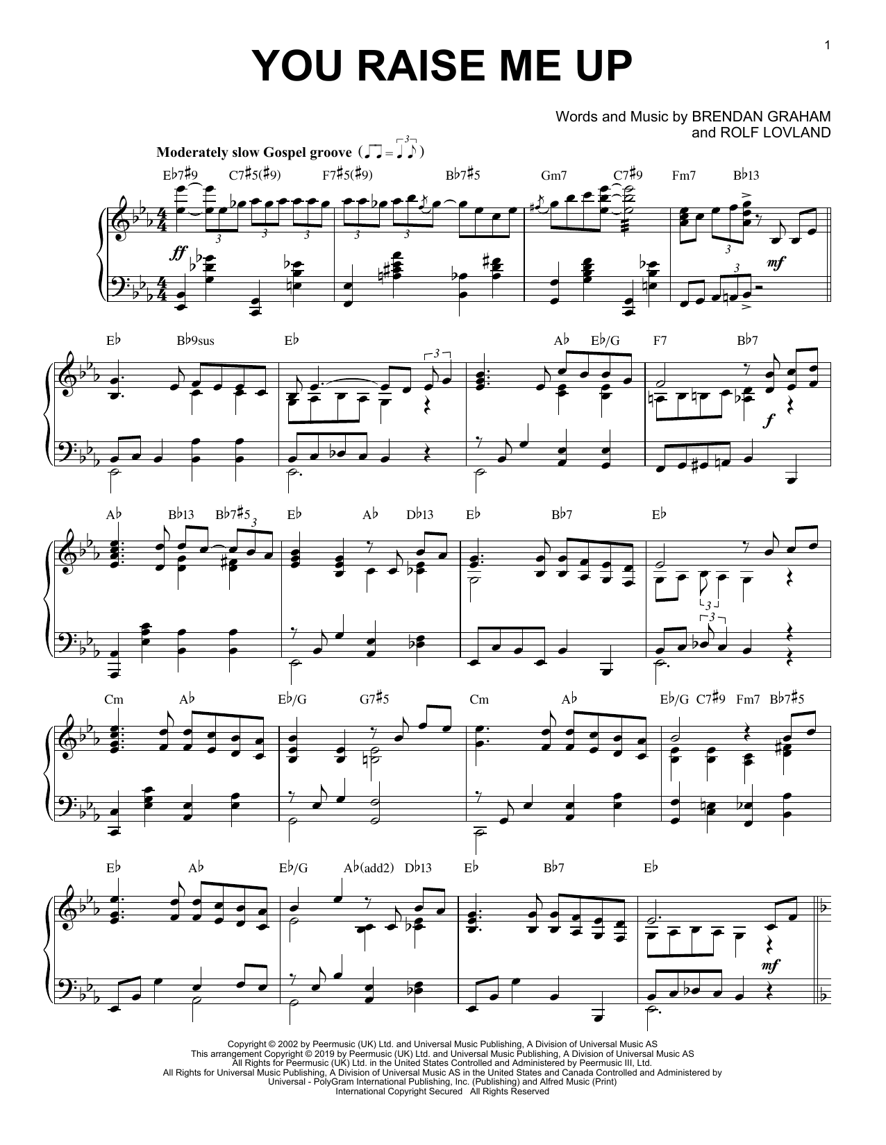 Download Josh Groban You Raise Me Up [Jazz version] Sheet Music and learn how to play Piano Solo PDF digital score in minutes