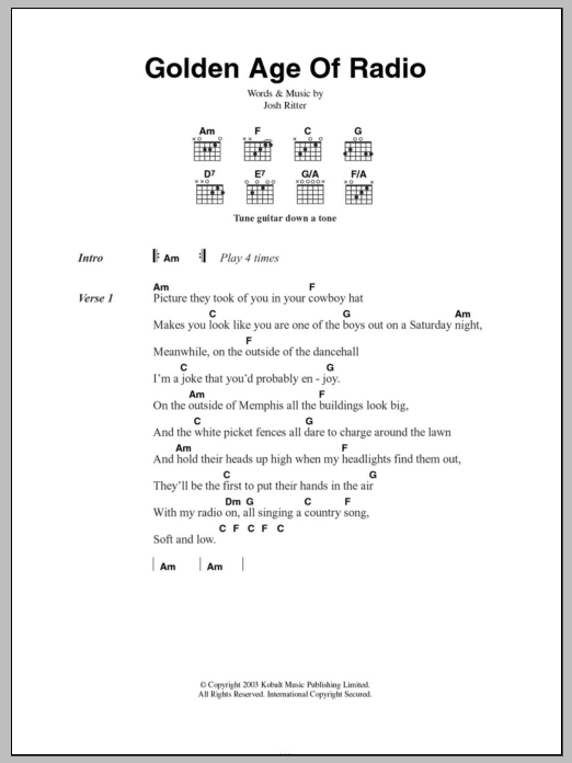 Download Josh Ritter Golden Age Of Radio Sheet Music and learn how to play Lyrics & Chords PDF digital score in minutes