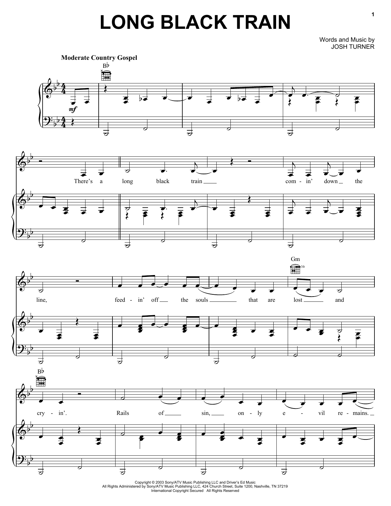 Download Josh Turner Long Black Train Sheet Music and learn how to play Easy Guitar Tab PDF digital score in minutes