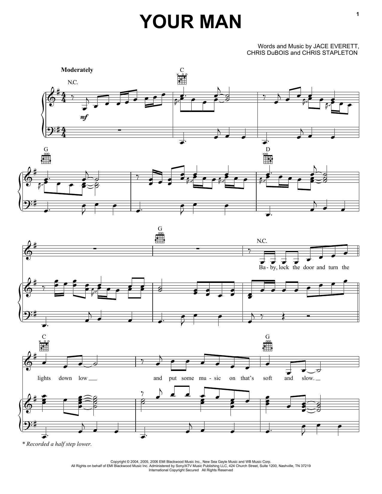 Download Josh Turner Your Man Sheet Music and learn how to play Easy Piano PDF digital score in minutes