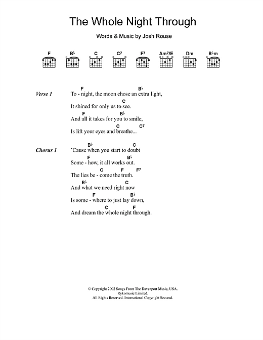 Download Josh Rouse The Whole Night Through Sheet Music and learn how to play Lyrics & Chords PDF digital score in minutes