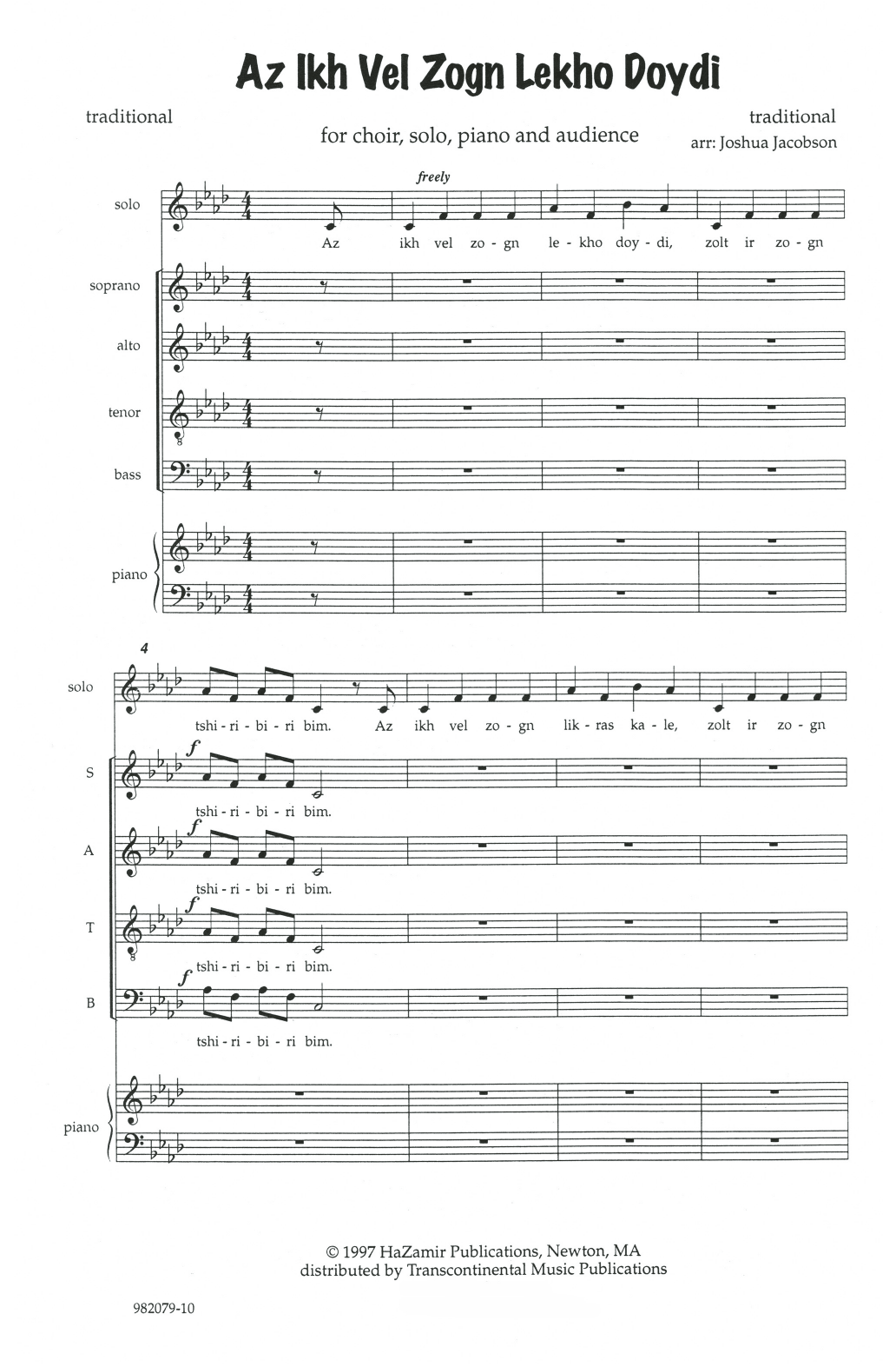 Download Joshua Jacobson Az Ikh Vel Zogn Lekho Doydi Sheet Music and learn how to play SATB Choir PDF digital score in minutes