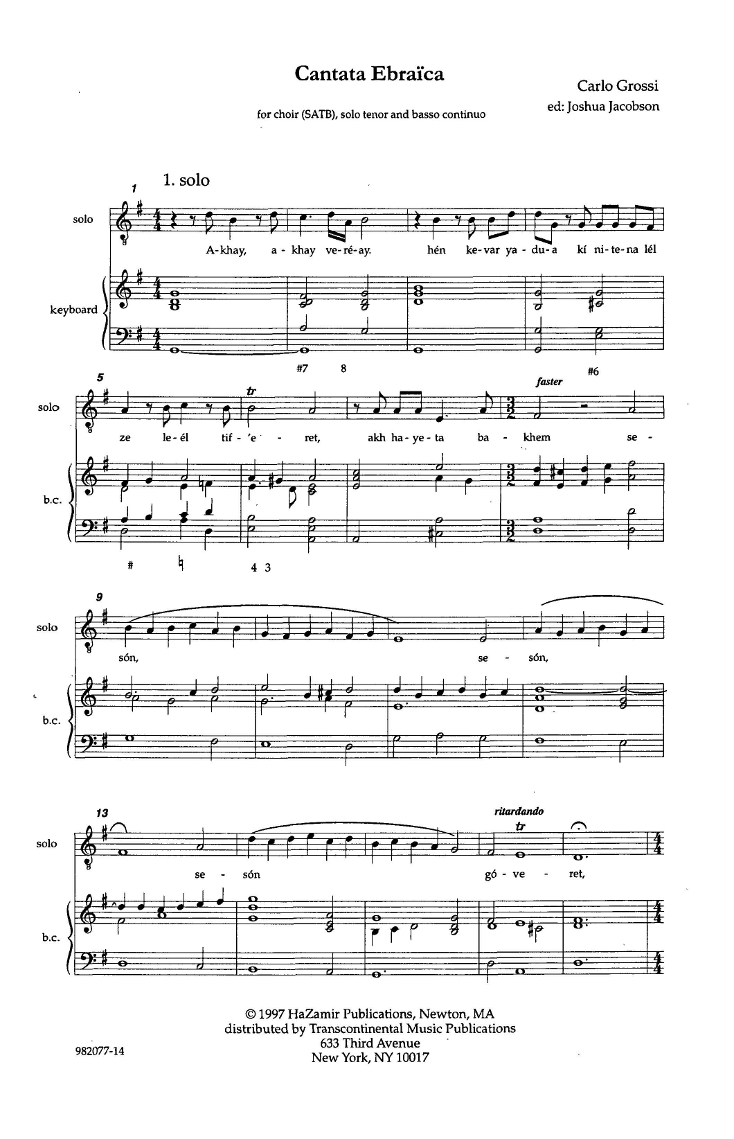 Download Joshua Jacobson Cantata Ebraica Sheet Music and learn how to play SATB Choir PDF digital score in minutes