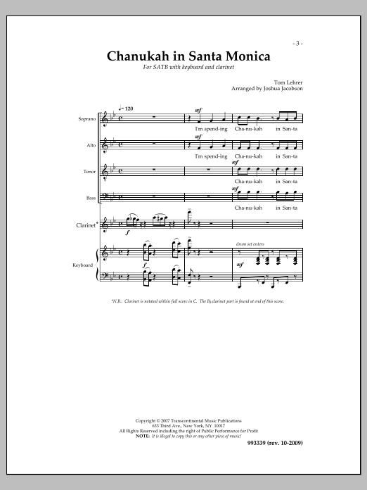 Download Joshua Jacobson Chanukah in Santa Monica Sheet Music and learn how to play SATB Choir PDF digital score in minutes