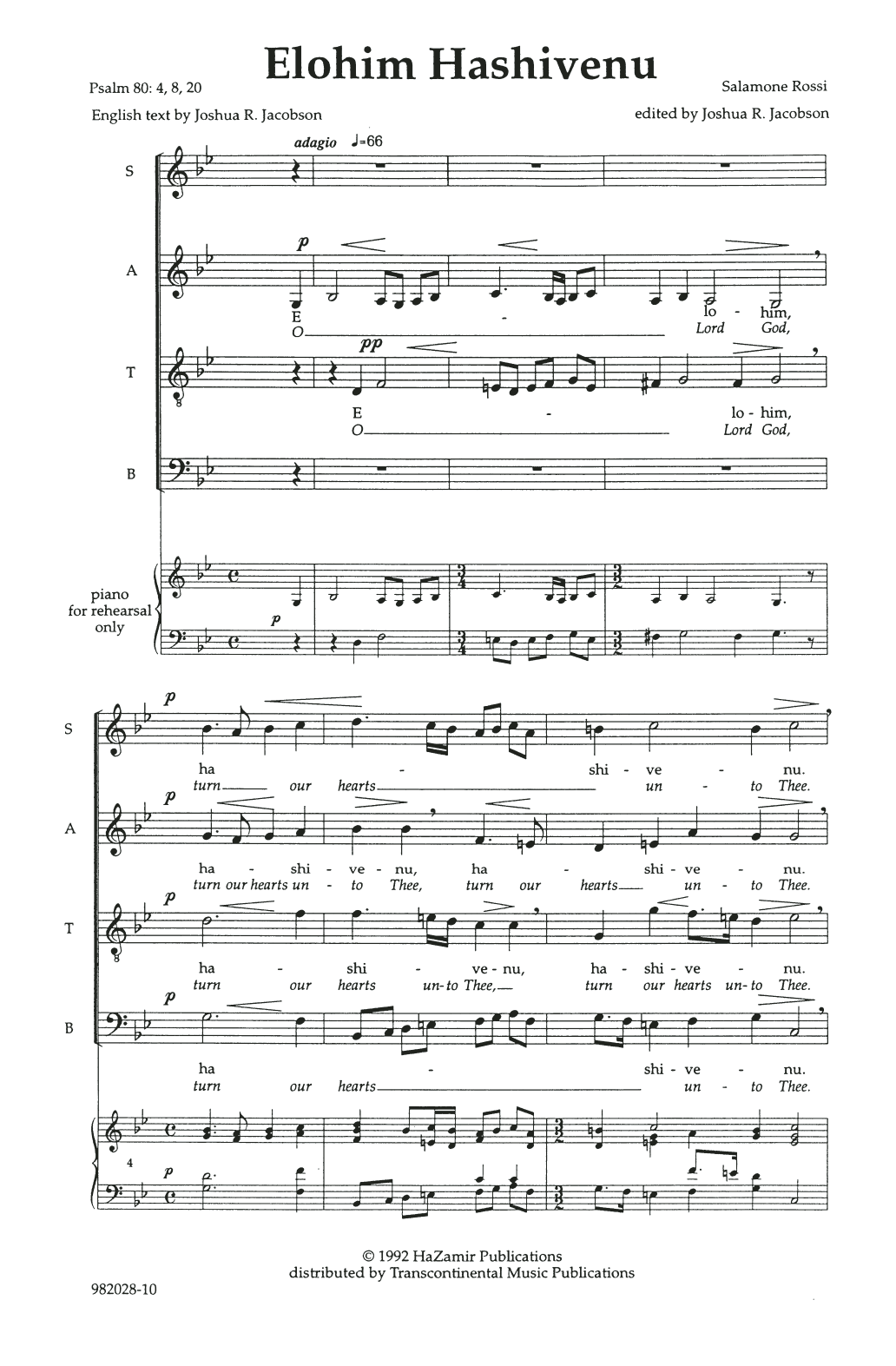 Download Joshua Jacobson Elohim Hashiveinu (O Lord, Turn Our Hearts) Sheet Music and learn how to play SATB Choir PDF digital score in minutes