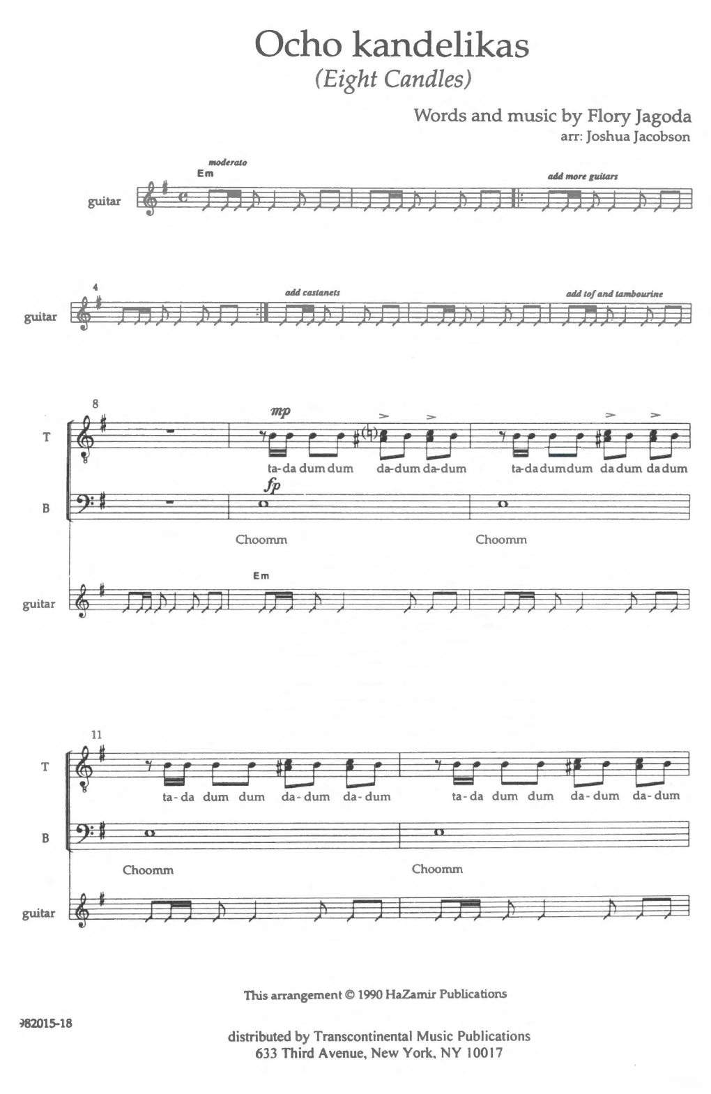 Download Joshua Jacobson Ocho Kandelikas (8 Candles) Sheet Music and learn how to play SATB Choir PDF digital score in minutes