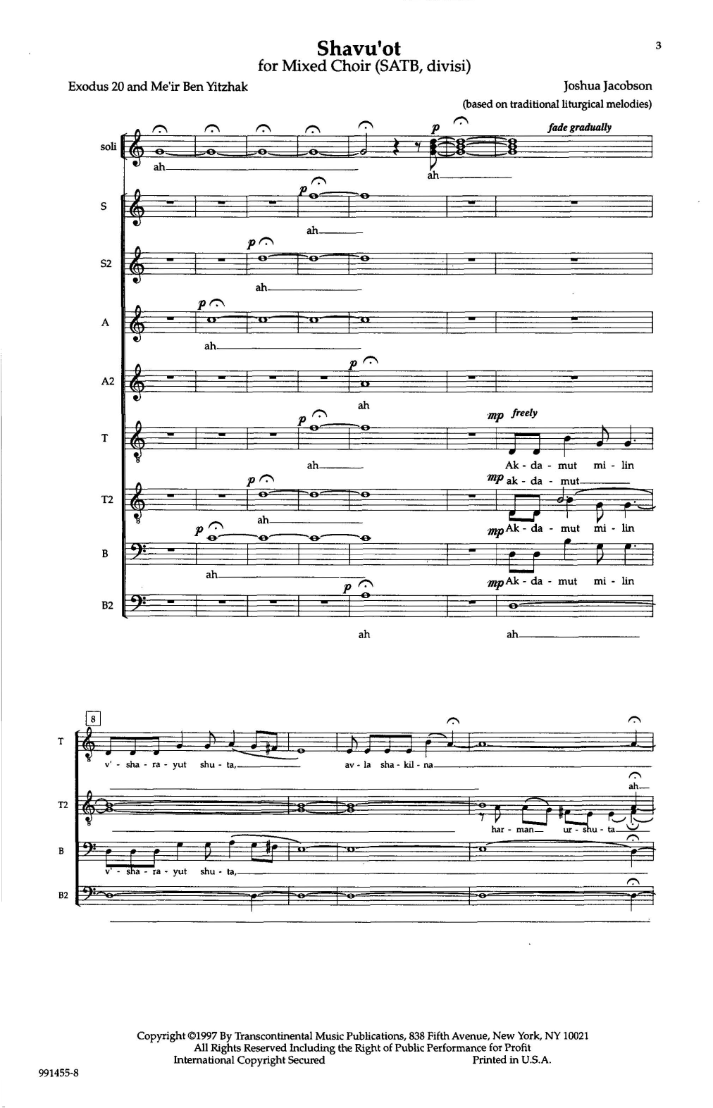 Download Joshua Jacobson Shavu'ot Sheet Music and learn how to play SATB Choir PDF digital score in minutes
