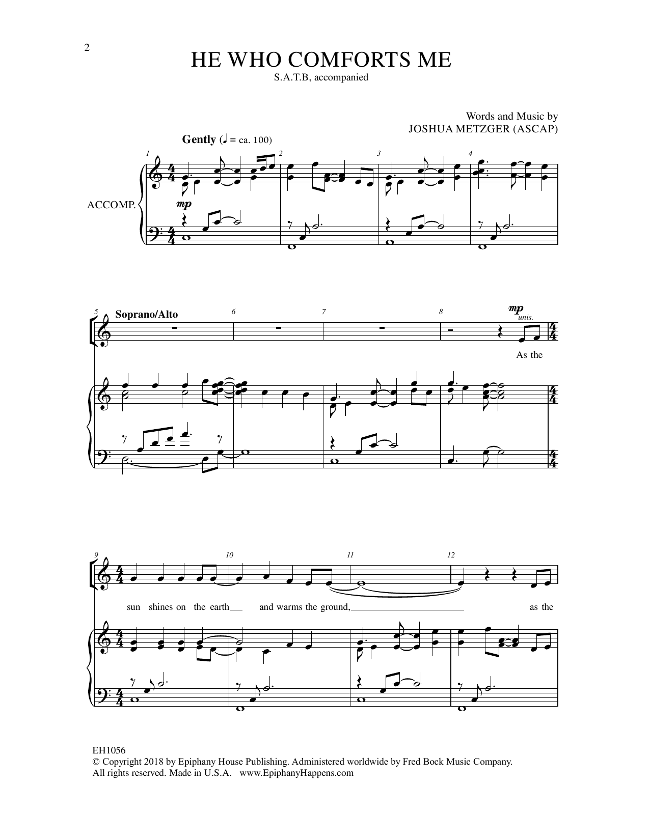 Download Joshua Metzger He Who Comforts Me Sheet Music and learn how to play SATB Choir PDF digital score in minutes