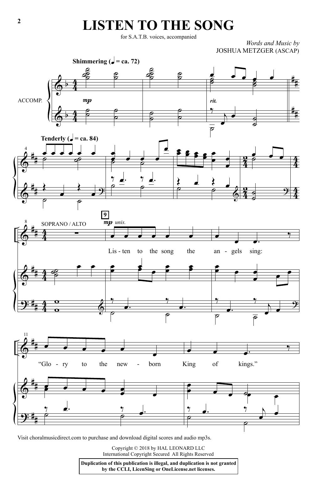 Download Joshua Metzger Listen To The Song Sheet Music and learn how to play SATB PDF digital score in minutes