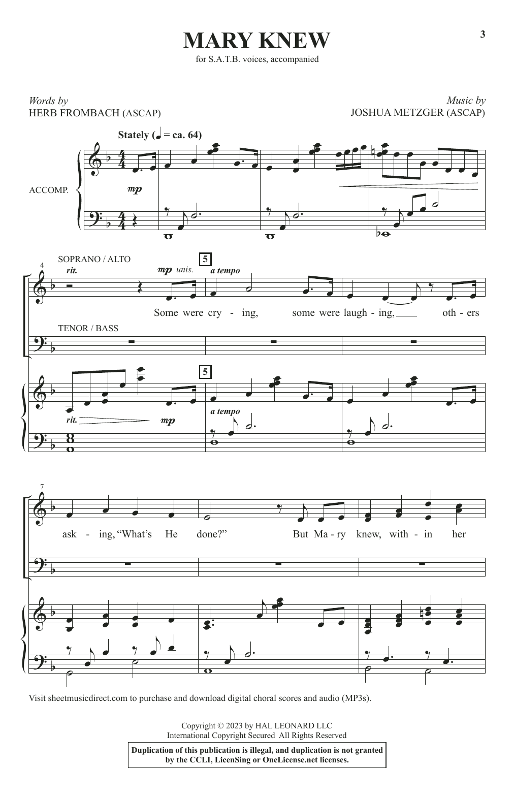 Download Joshua Metzger Mary Knew Sheet Music and learn how to play SATB Choir PDF digital score in minutes