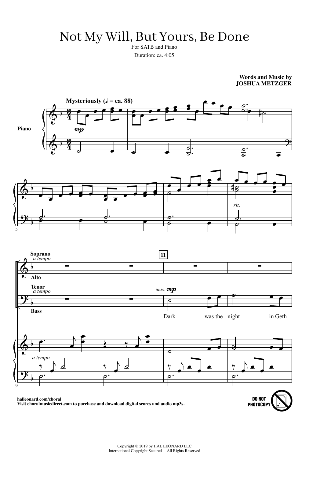 Download Joshua Metzger Not My Will, But Yours, Be Done Sheet Music and learn how to play SATB Choir PDF digital score in minutes