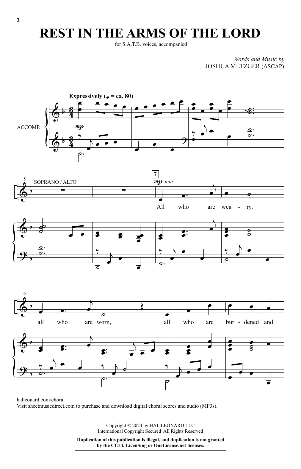 Download Joshua Metzger Rest In The Arms Of The Lord Sheet Music and learn how to play SATB Choir PDF digital score in minutes