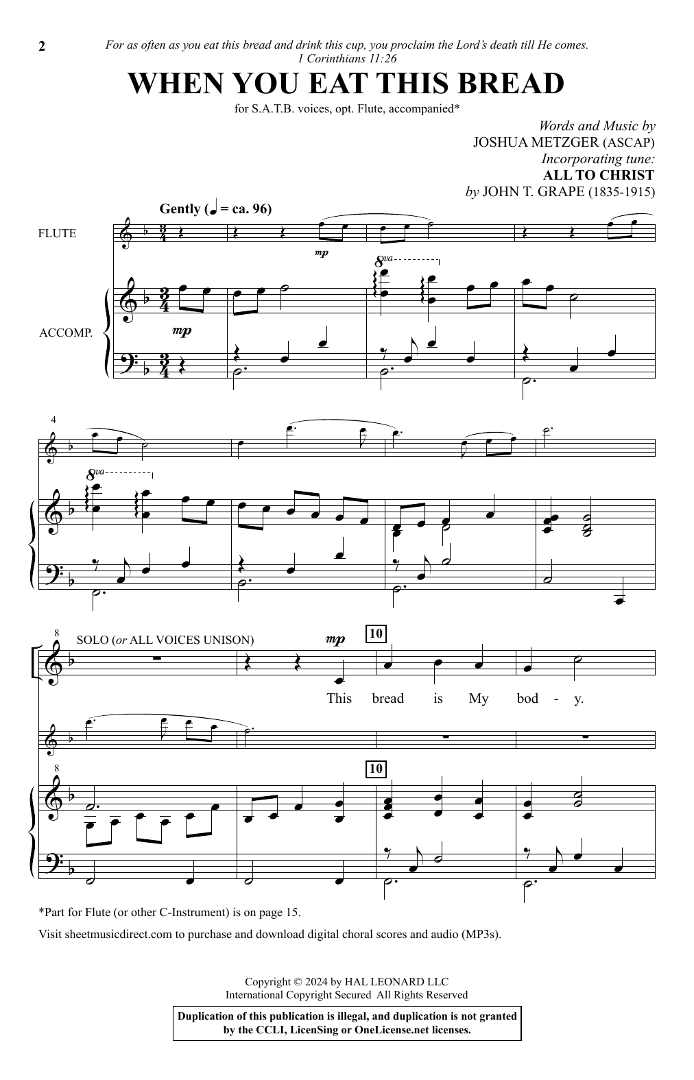 Download Joshua Metzger When You Eat This Bread Sheet Music and learn how to play SATB Choir PDF digital score in minutes