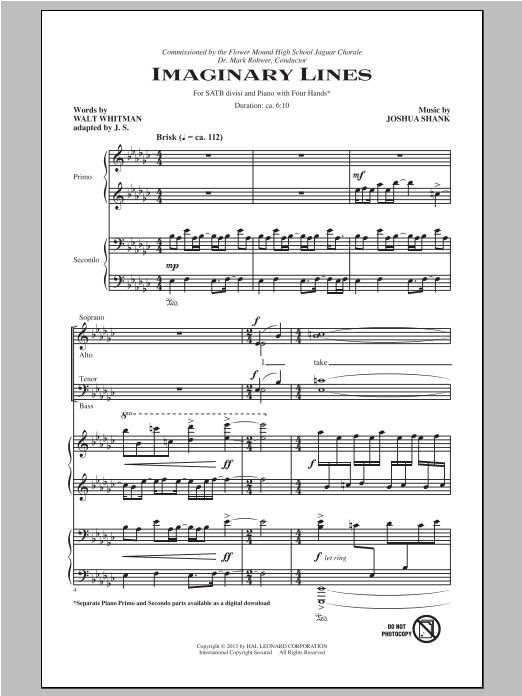 Download Joshua Shank Imaginary Lines Sheet Music and learn how to play SATB PDF digital score in minutes