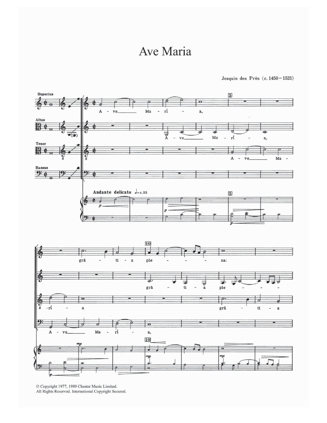 Download Josquin Des Pres Ave Maria Sheet Music and learn how to play SATB PDF digital score in minutes