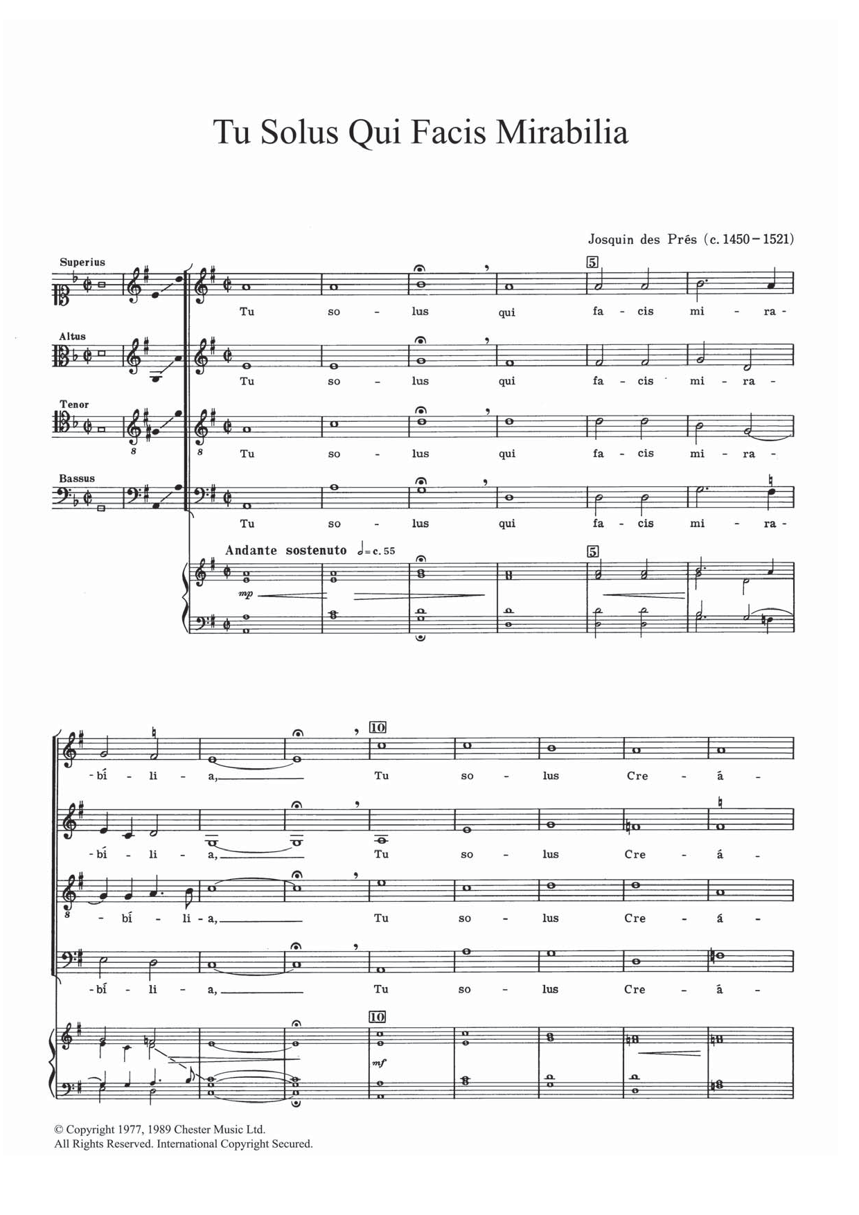 Download Josquin Des Pres Tu Solis Qui Facis Mirabilia Sheet Music and learn how to play SATB PDF digital score in minutes