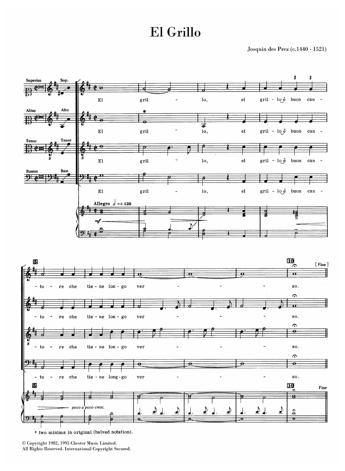 Download Josquin des Prez El Grillo Sheet Music and learn how to play SATB Choir PDF digital score in minutes